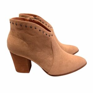 Beast Fashion Beige Tan Ankle Zipper Boots Size 11 Metal Studs Women’s